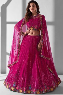 Pink Georgette Embroidered Party Wear Lehenga Choli