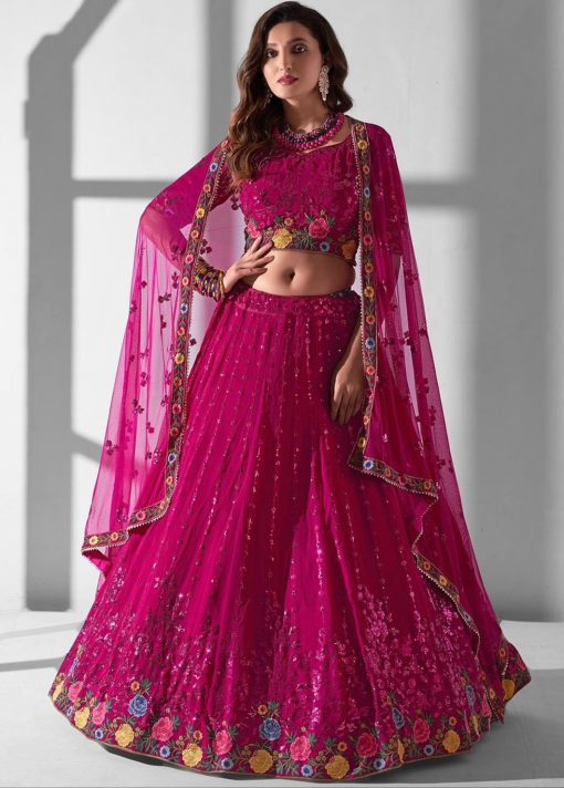 Pink Georgette Embroidered Party Wear Lehenga Choli