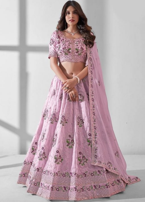 Lilac Embroidered Party Wear Lehenga Choli
