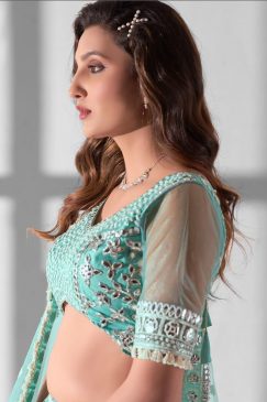 Alternative view of Blue Net Embroidered Party Wear Lehenga Choli