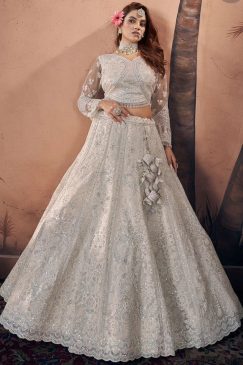 Alternative view of Off White Heavy Embroidered Net Bridal Lehenga Choli