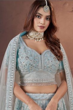Alternative view of Blue Heavy Embroidered Net Bridal Lehenga Choli