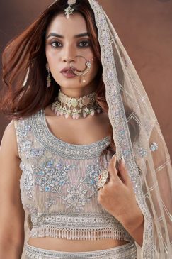 Alternative view of Off White Heavy Embroidered Net Bridal Lehenga Choli