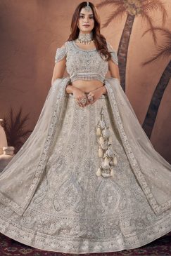 Off White Heavy Embroidered Net Bridal Lehenga Choli