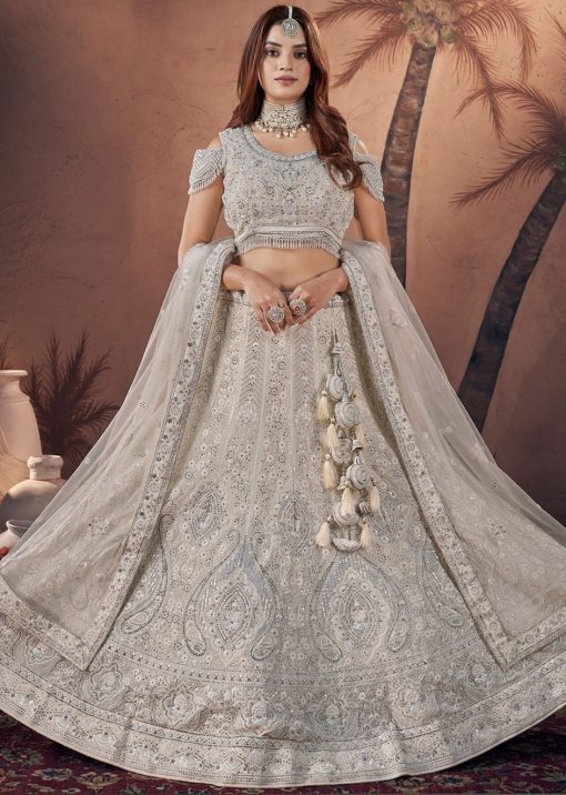 Off White Heavy Embroidered Net Bridal Lehenga Choli