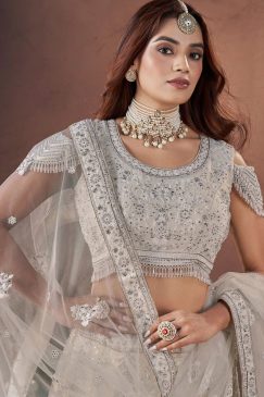 Alternative view of Off White Heavy Embroidered Net Bridal Lehenga Choli