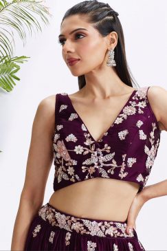 Alternative view of Burgundy Floral Embroidered Bridal Lehenga Choli