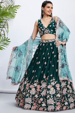 Green Floral Embroidered Bridal Lehenga Choli