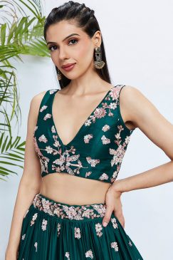 Alternative view of Green Floral Embroidered Bridal Lehenga Choli