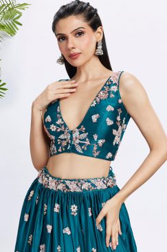 Alternative view of Teal Floral Embroidered Bridal Lehenga Choli