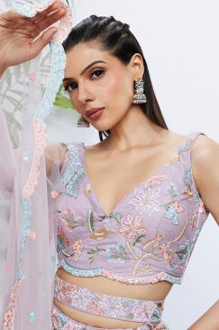 Alternative view of Mauve Net Floral Embroidered Bridal Lehenga Choli