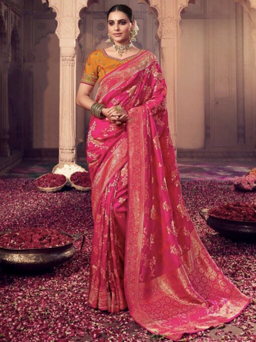 Pink Dola Silk Embroidered Wedding Saree
