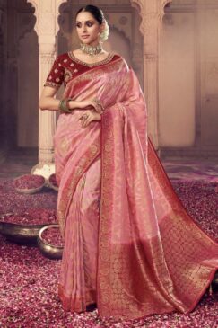 Pink Dola Silk Embroidered Wedding Saree