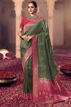 Green Dola Silk Embroidered Wedding Saree