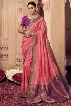 Pink Dola Silk Embroidered Wedding Saree