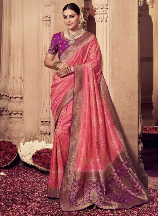 Pink Dola Silk Embroidered Wedding Saree