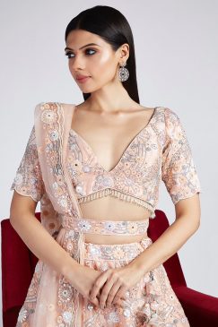 Alternative view of Peach Organza Floral Embroidered Bridal Lehenga Choli