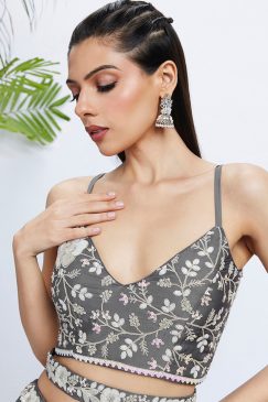 Alternative view of Grey Floral Sequinned Wedding Lehenga Choli