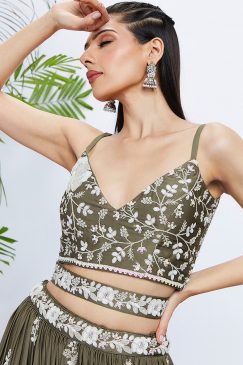 Alternative view of Olive Floral Sequinned Wedding Lehenga Choli