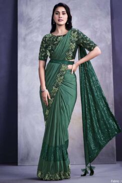 Green Lycra Designer Saree