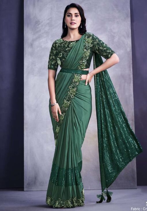Green Lycra Designer Saree