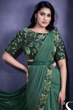 Alternative view of Green Lycra Designer Saree