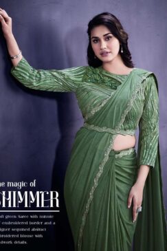 Alternative view of Green Soft Net Designer Saree