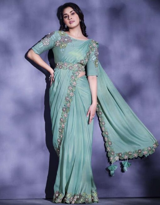 Sea Green Crepe Silk premium 3 pcs Salwar set