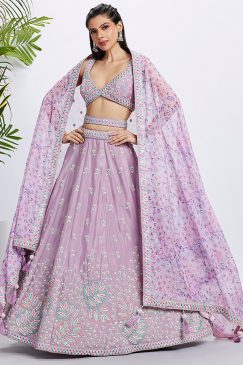 Lavender Floral Sequinned Wedding Lehenga Choli