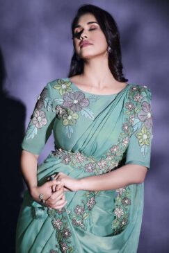 Alternative view of Sea Green Crepe Silk Designer Saree