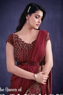 Alternative view of Red Crepe Lycra Designer Saree