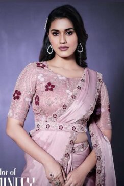 Alternative view of Pink Satin Silk Crepe Designer Saree