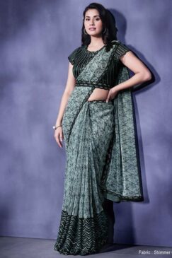 Green Chiffon Lycra Designer Saree