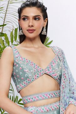 Alternative view of Green Floral Sequinned Wedding Lehenga Choli