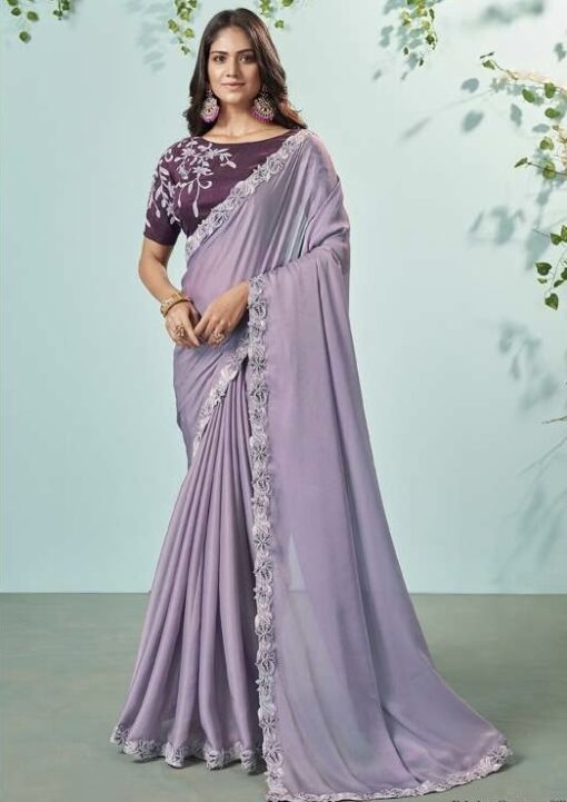 Lilac Organza Silk Designer Saree