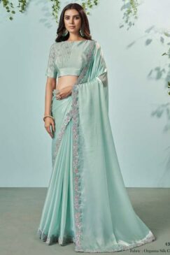 Sea Green Organza Silk Designer Saree