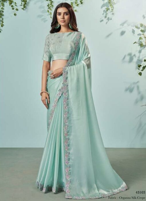 Sea Green Organza Silk Designer Saree