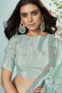 Alternative view of Sea Green Organza Silk Designer Saree