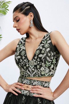 Alternative view of Olive Green Floral Sequinned Wedding Lehenga Choli