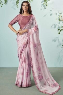 Pink Crepe Silk Designer Saree