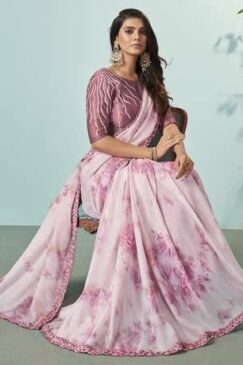 Alternative view of Pink Crepe Silk Designer Saree