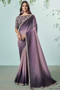 Purple Crepe Silk Designer Saree