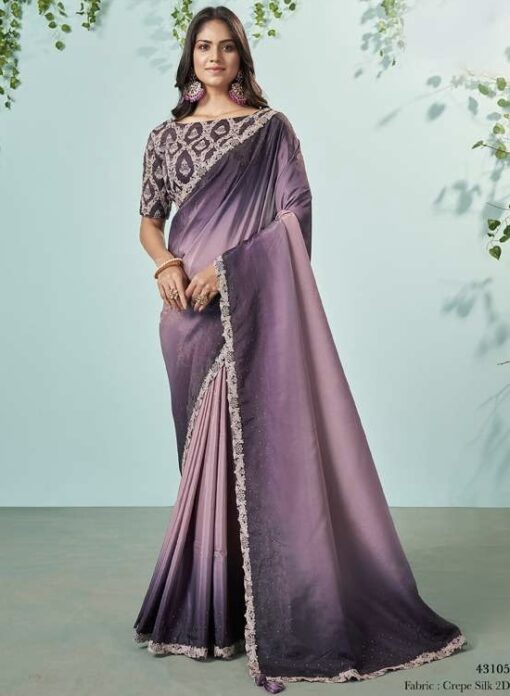 Purple Crepe Silk Designer Saree