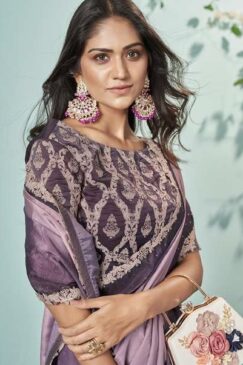 Alternative view of Purple Crepe Silk Designer Saree