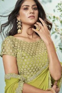 Alternative view of Yellow Crepe Chiffon Designer Saree