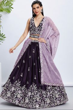 Purple Floral Sequinned Wedding Lehenga Choli