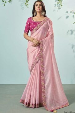 Pink Organza Designer Saree