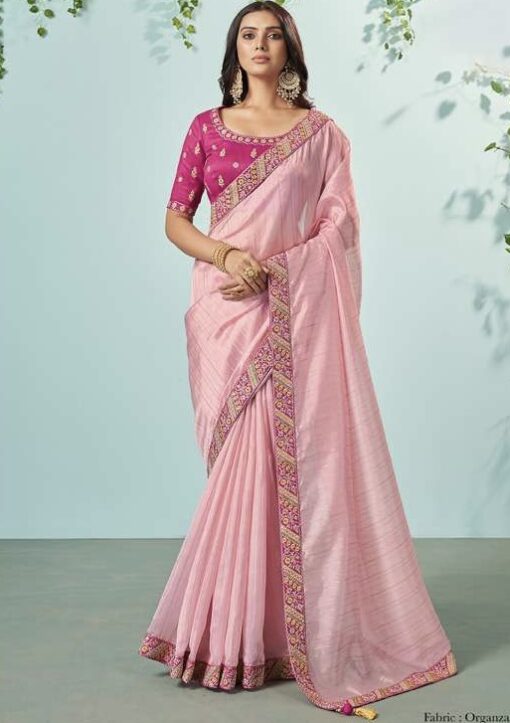 Pink Organza Designer Saree