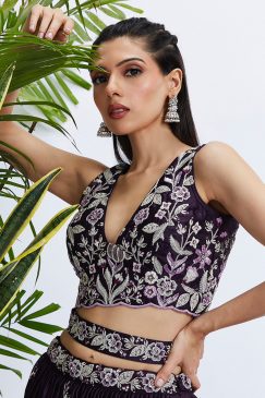 Alternative view of Purple Floral Sequinned Wedding Lehenga Choli