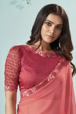 Alternative view of Coral Chiffon Silk Designer Saree